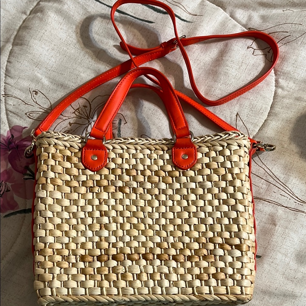 Stylish Red and Tan Woven purse from Talbots